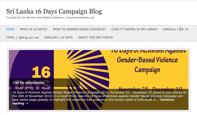 Screenshot of the Sri Lanka 16 Days Campaign Blog